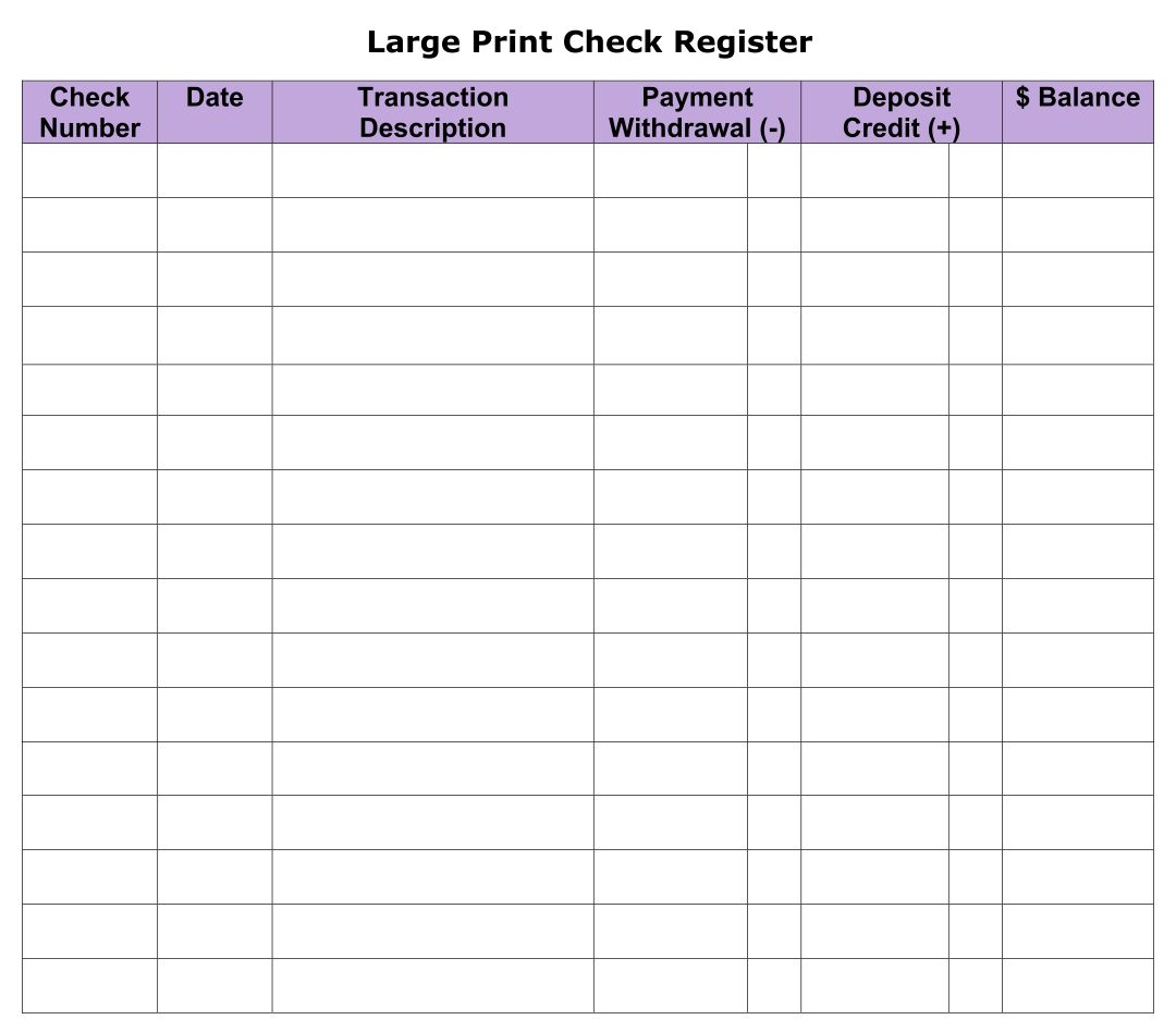 10 Best Free Printable Check Register Printablee