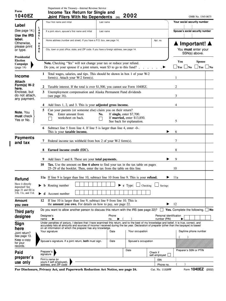 1040ez Form Printable Printable Forms Free Online