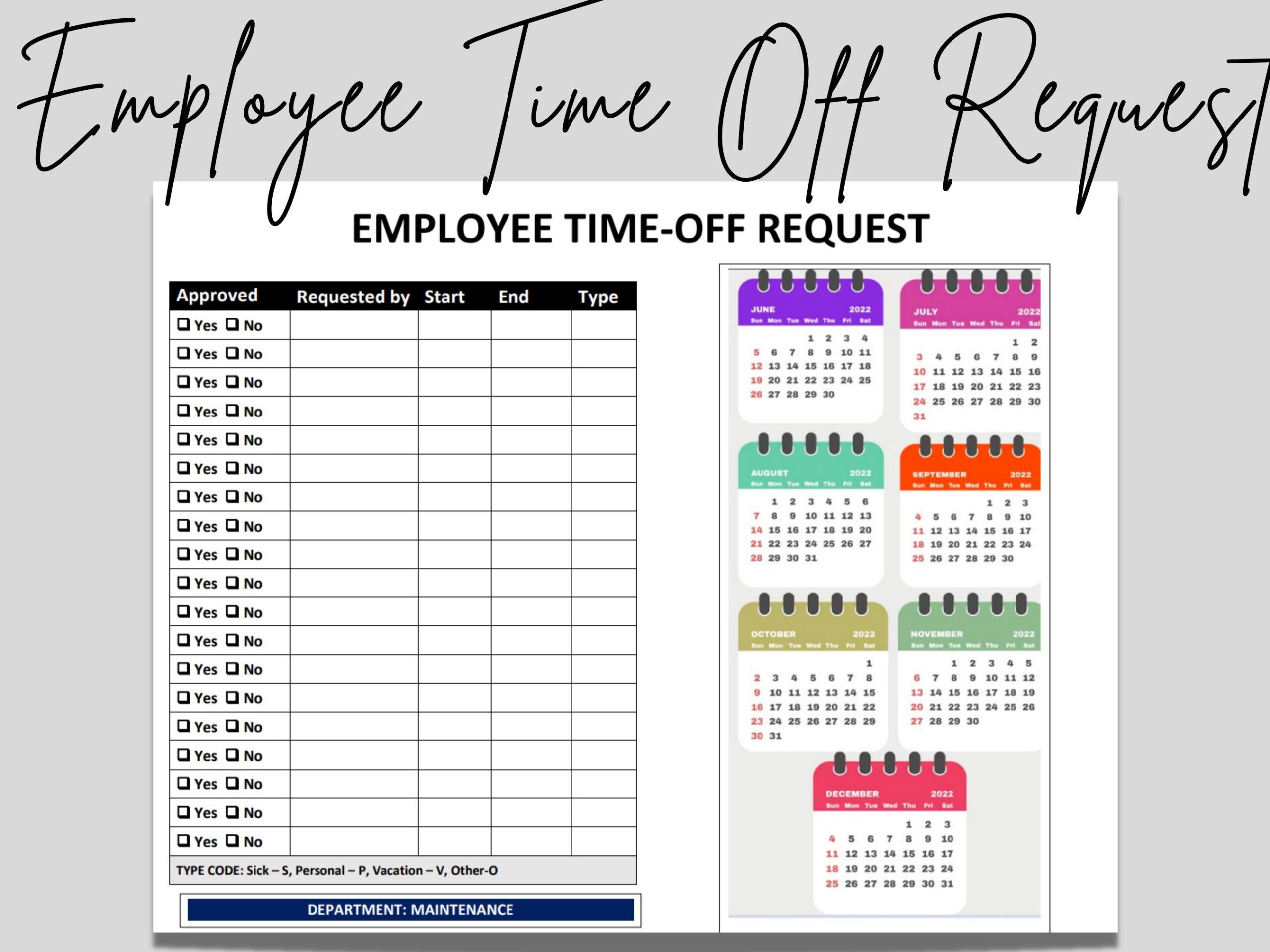 2023 Employee Leave Planner Hr approved PTO Vacation Calendar Time 