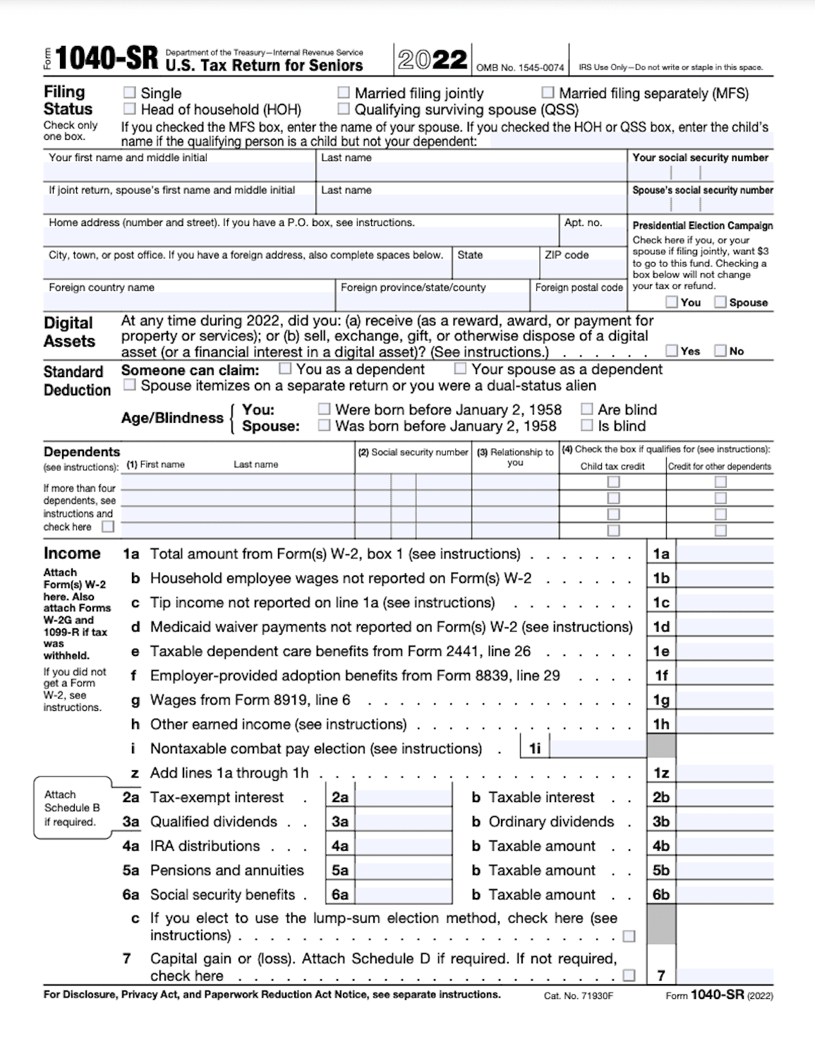 2023 Form 1040 Sr Printable Forms Free Online