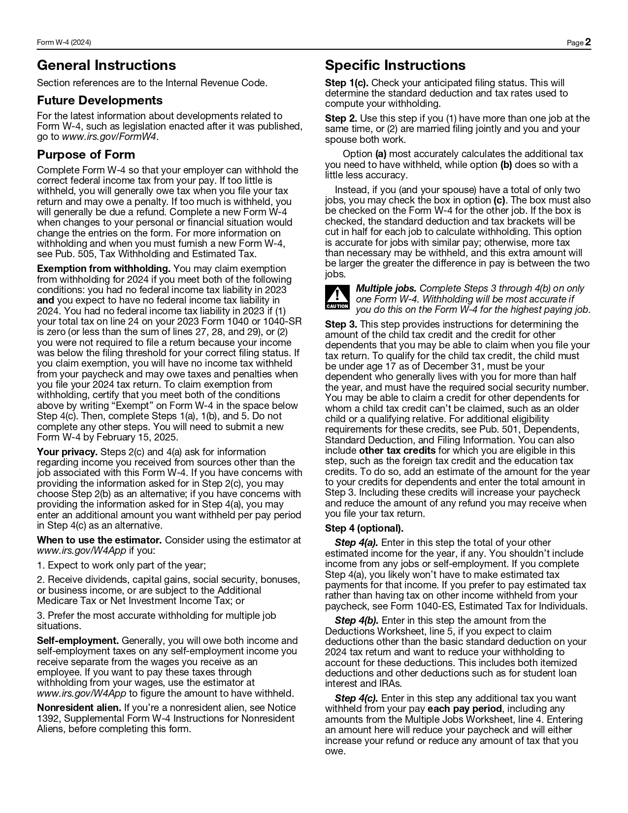 2024 W 4 Form Printable Internal Revenue Service IRS