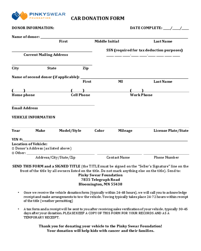 2025 Car Donation Form Fillable Printable PDF Forms Handypdf