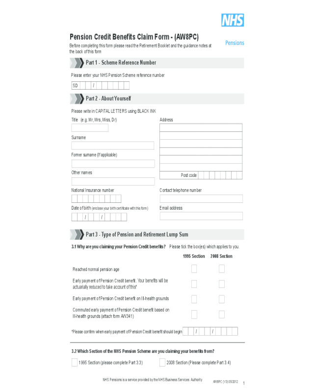 2025 Pension Credit Claim Form Fillable Printable PDF Forms Handypdf