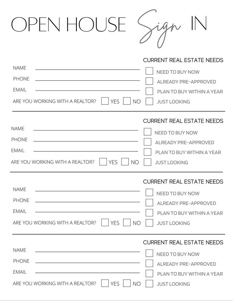 3 Open House Sign In Sheets Real Estate Marketing Open House PDF 