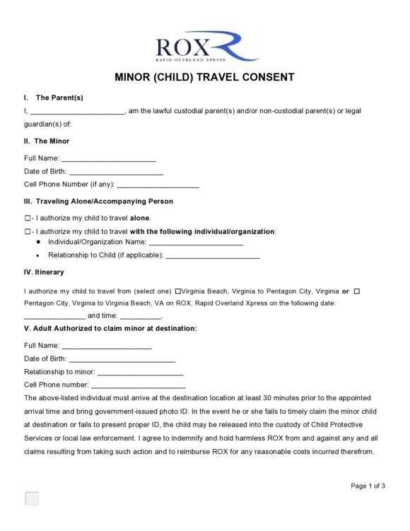 39 Printable Child Travel Consent Forms Letters 