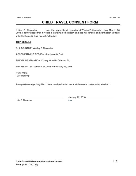 39 Printable Child Travel Consent Forms Letters 