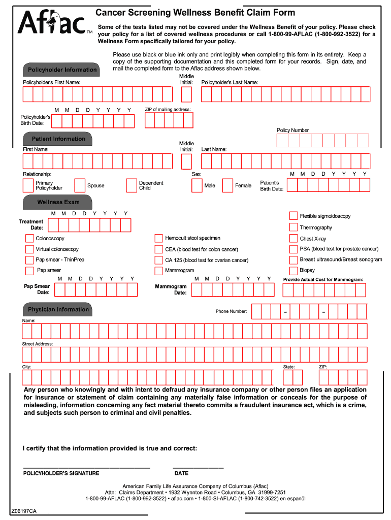 Aflac Wellness Claim Forms Printable Printable Forms Free Online