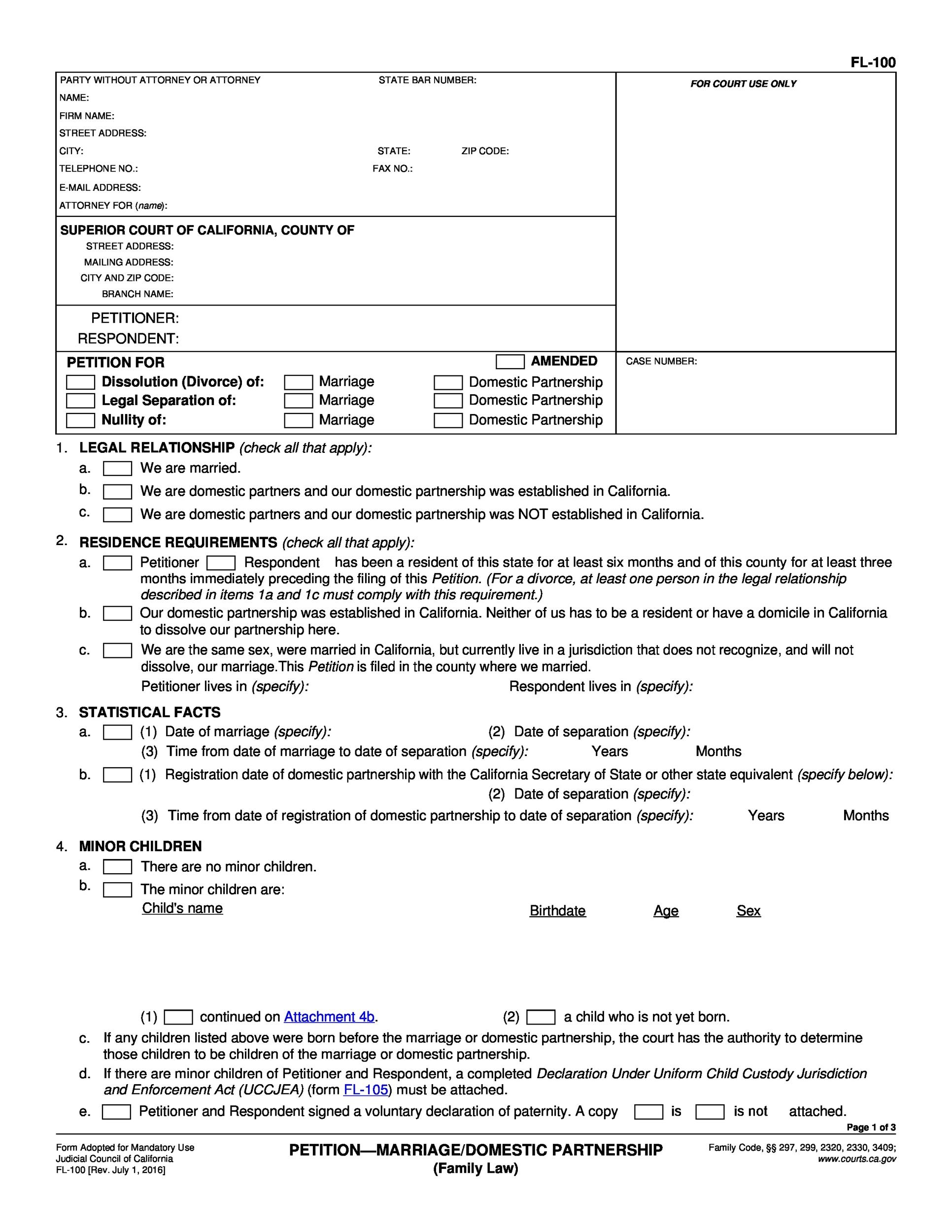 California Divorce Decree Form Printable Printable Forms Free Online