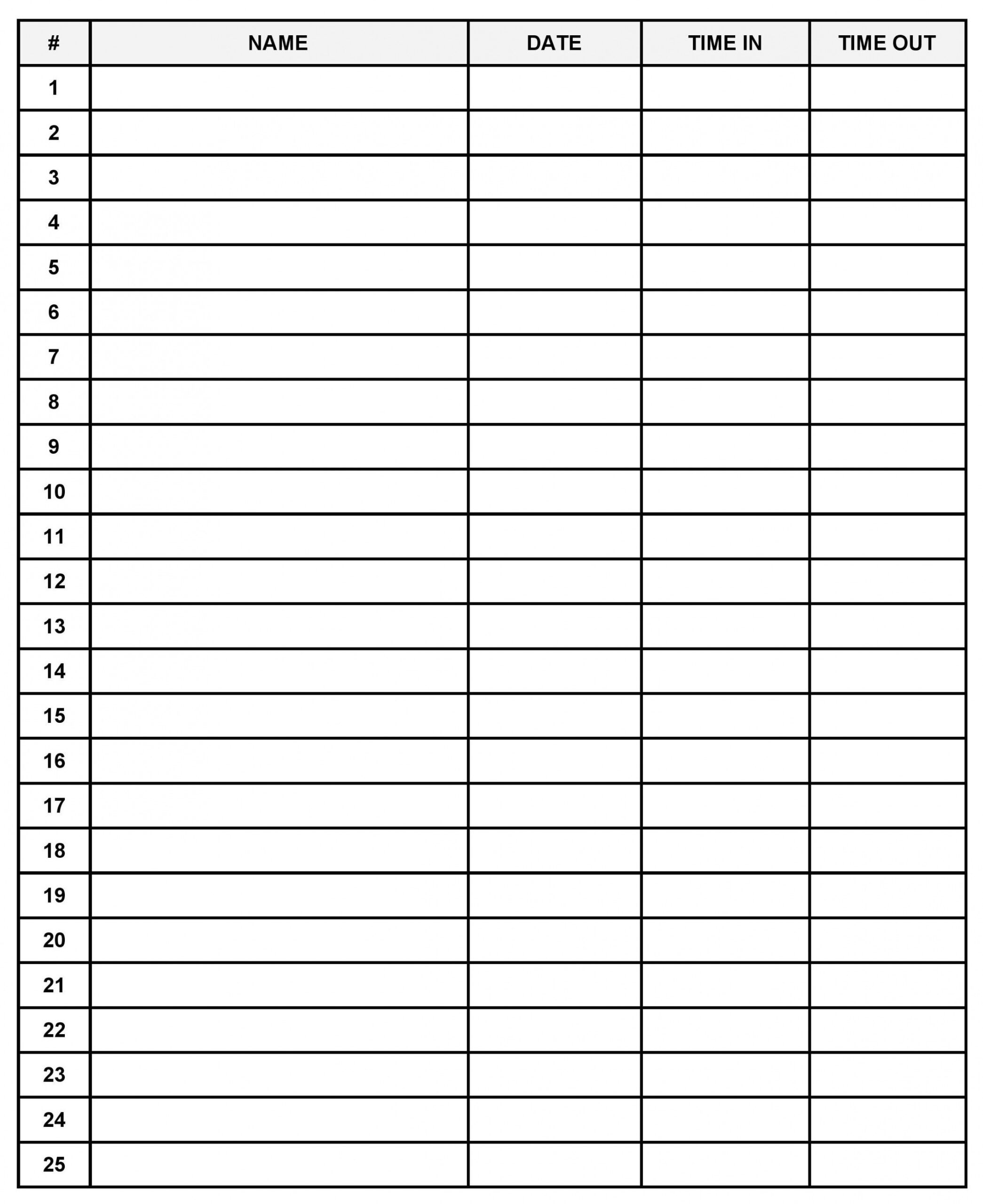 Company Visitor Sign In Sheet Template Free Printable Log