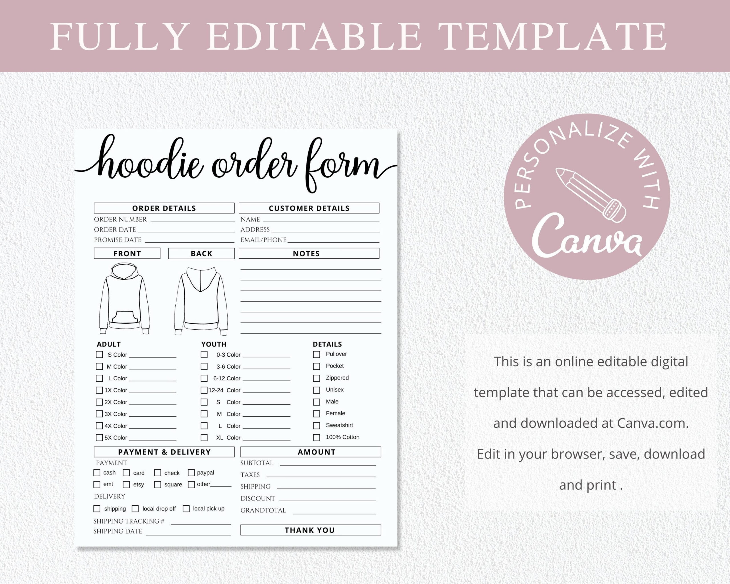 Custom Hoodoe Sweatshirt Order Form Template Free Printable FREE 