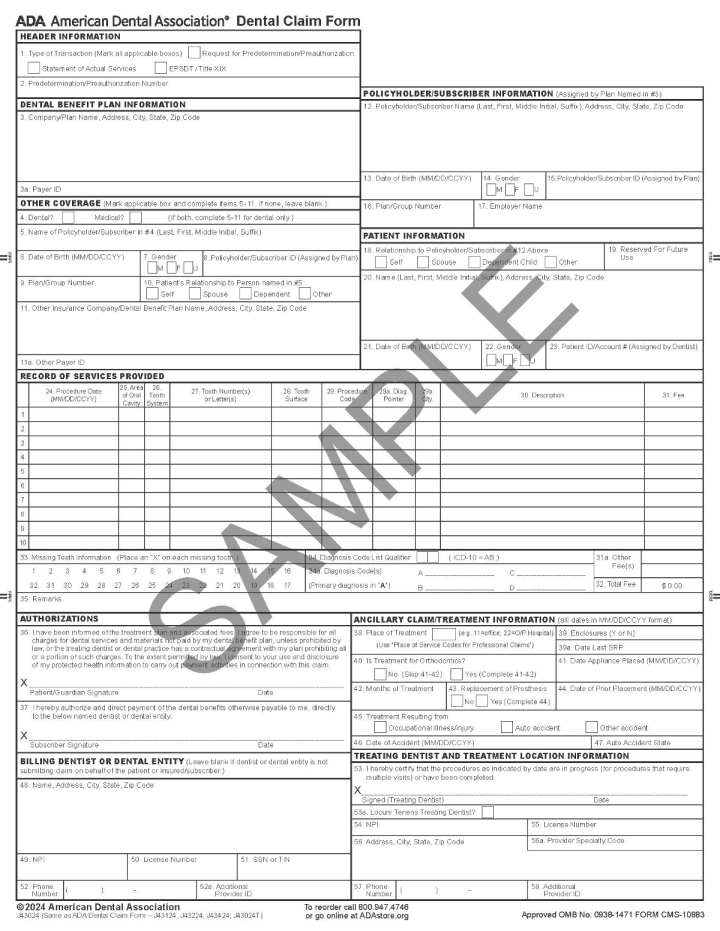 Dental Claim Form 2024 Version Downloadable PDF American Dental 