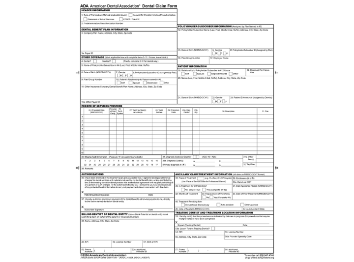 Dental Claim Form 2024 Version Downloadable PDF American Dental 