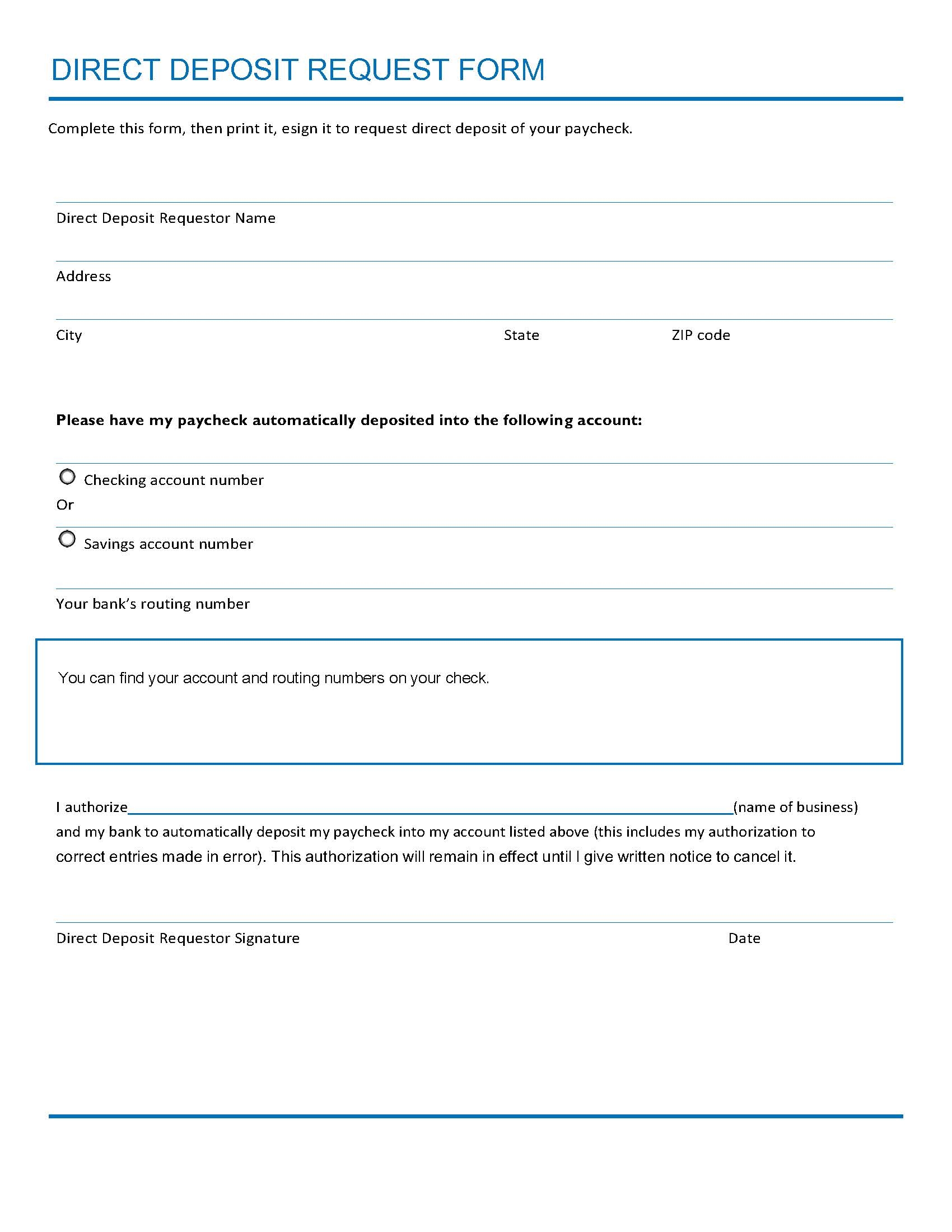 Direct Deposit Form Printable
