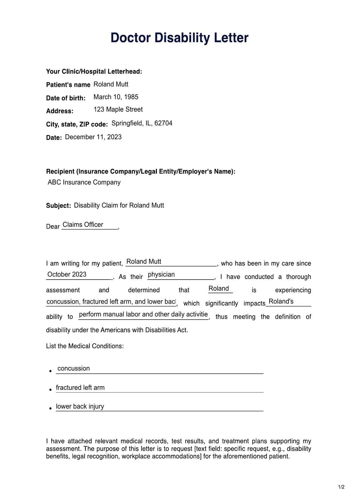 Disability Letter From Doctor Pdf Form Fill Out And Sign Printable Pdf