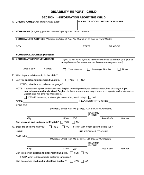 Disability Social Security Forms Printable Printable Forms Free Online