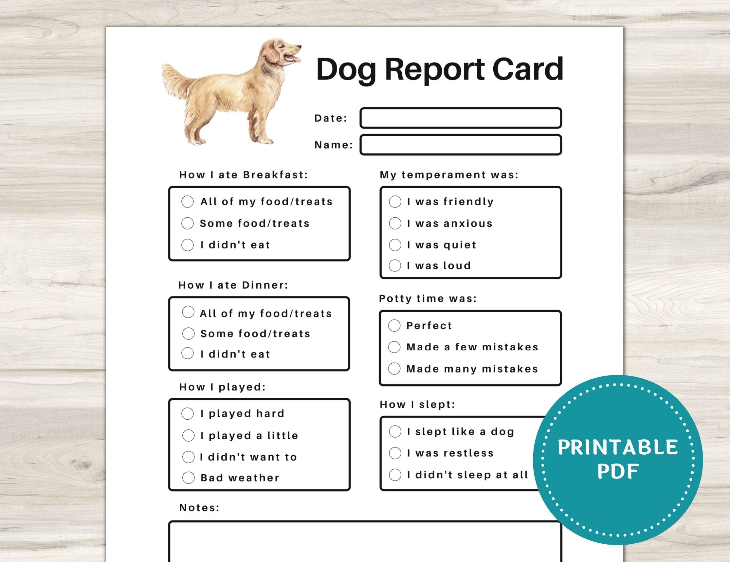 Dog Report Card Printable Pet Sitting Forms Dog Boarding Report Card
