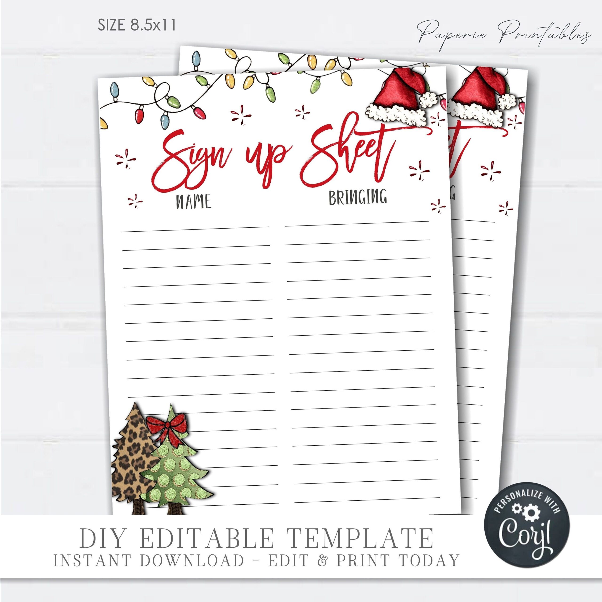 Editable Christmas Potluck Sign Up Sheet Potluck Sign Up Sheet Work 