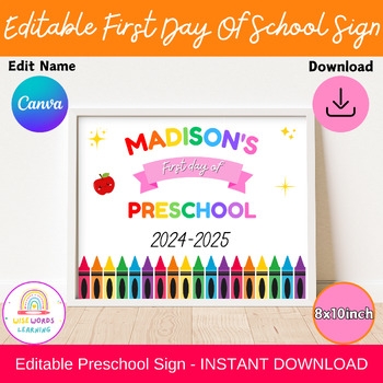 Editable First Day Preschool Sign 1st Day Of Pre school Sign 