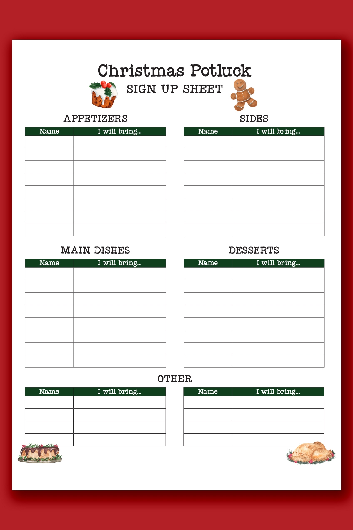 Editable Printable Potluck Sign Up Sheet