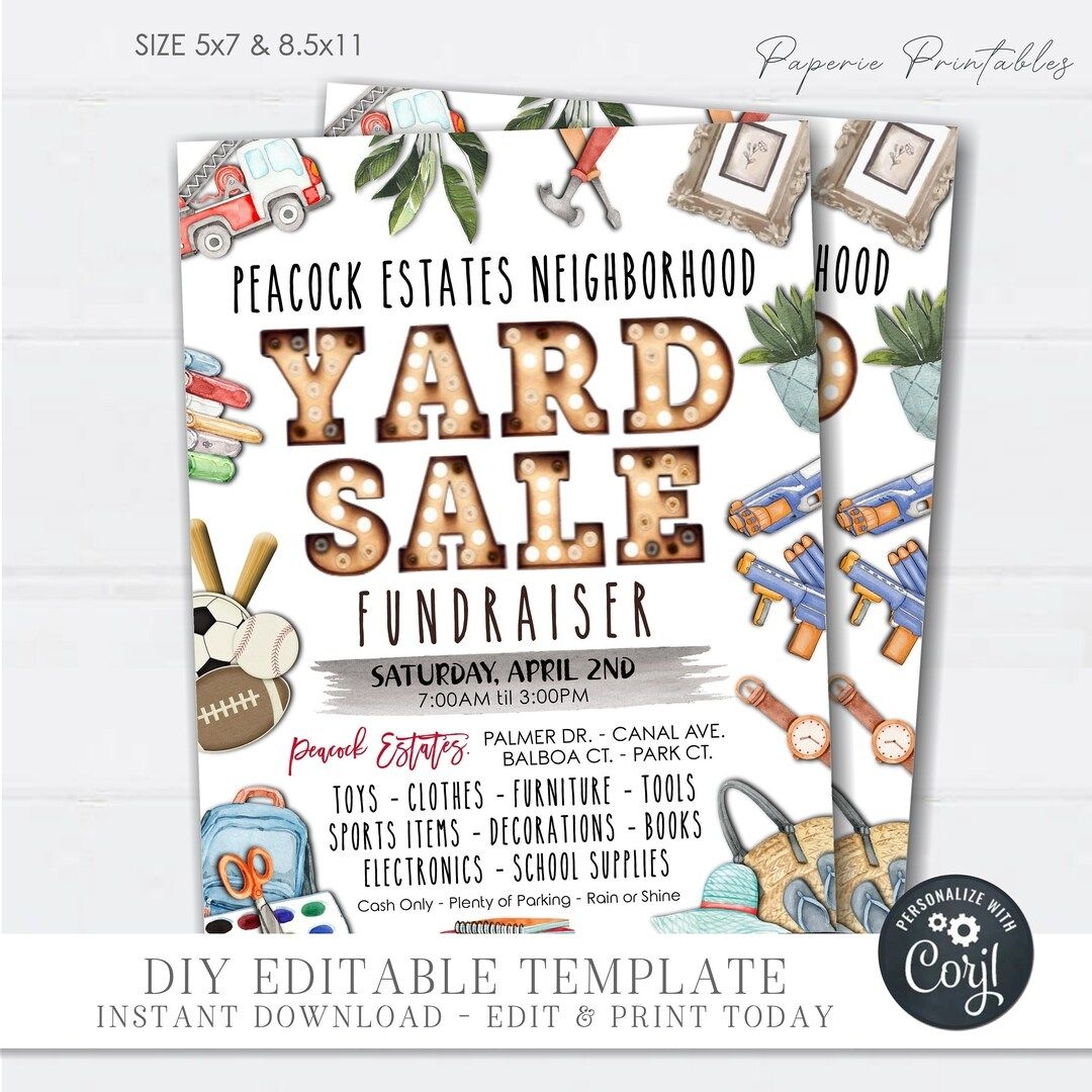 EDITABLE Yard Sale Flyer Garage Sale Flyer Rummage Sale Flyer Yard