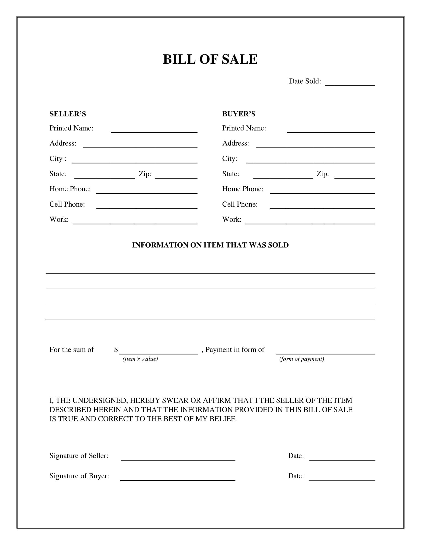Fillable Bill Of Sale Form Free Printable Fillable Form 2024