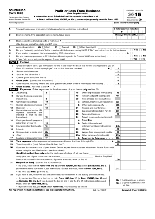Fillable Schedule C Irs Form 1040 Printable Pdf Download 1040 Form 