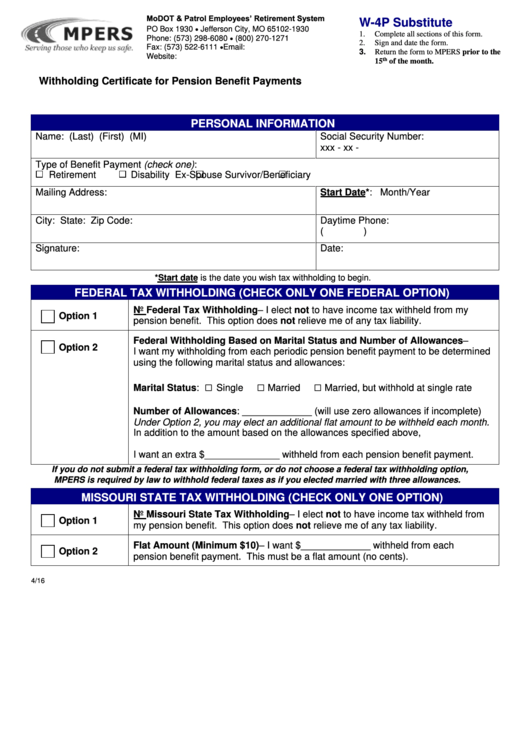 Fillable W 4p Form Printable Printable Forms Free Online