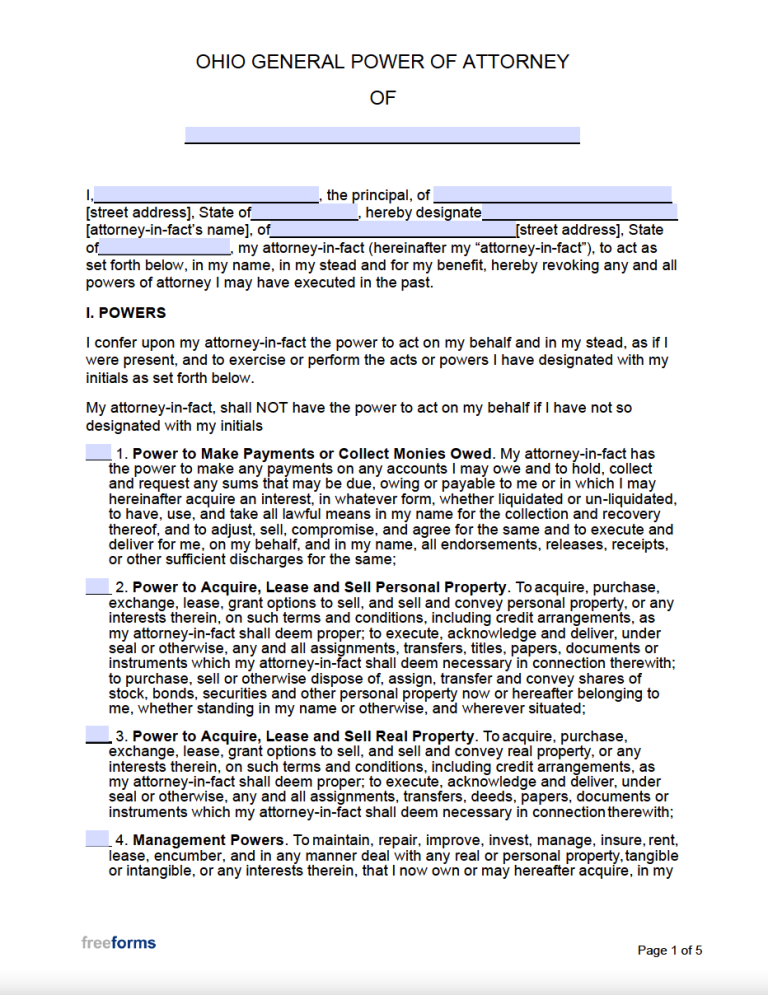 Financial Power Of Attorney Ohio Printable Form Printable Forms Free 