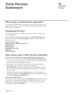 Form BR19 State Pension Statement 7 Pages To Print And Fill In With 