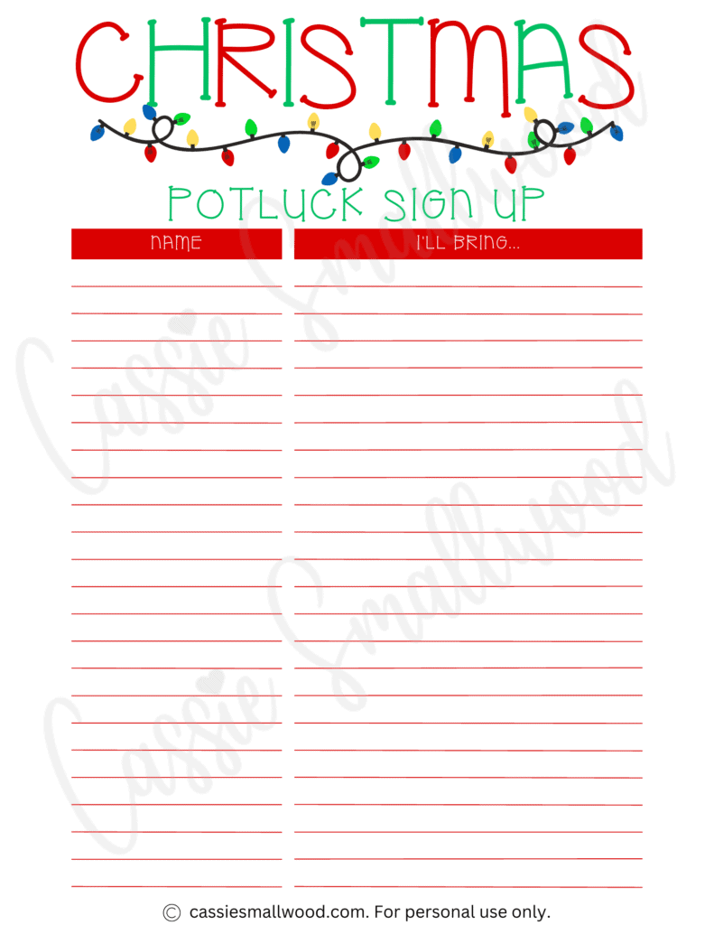 Free Christmas Potluck Sign Up Sheet Cassie Smallwood