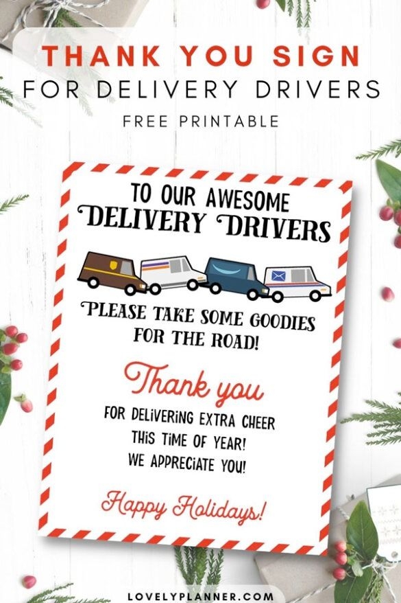 Free Christmas Printable Thank You Sign For Delivery Drivers