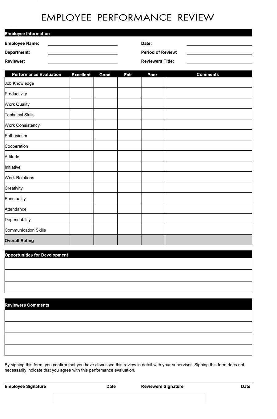 Free Employee Evaluation Forms Printable Printable Forms Free Online