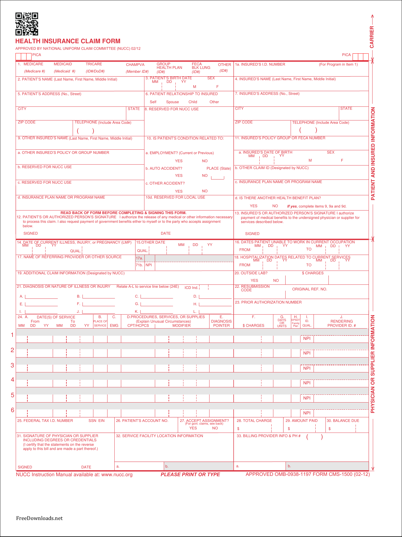 Free Fillable Hcfa 1500 Form Printable Forms Free Online