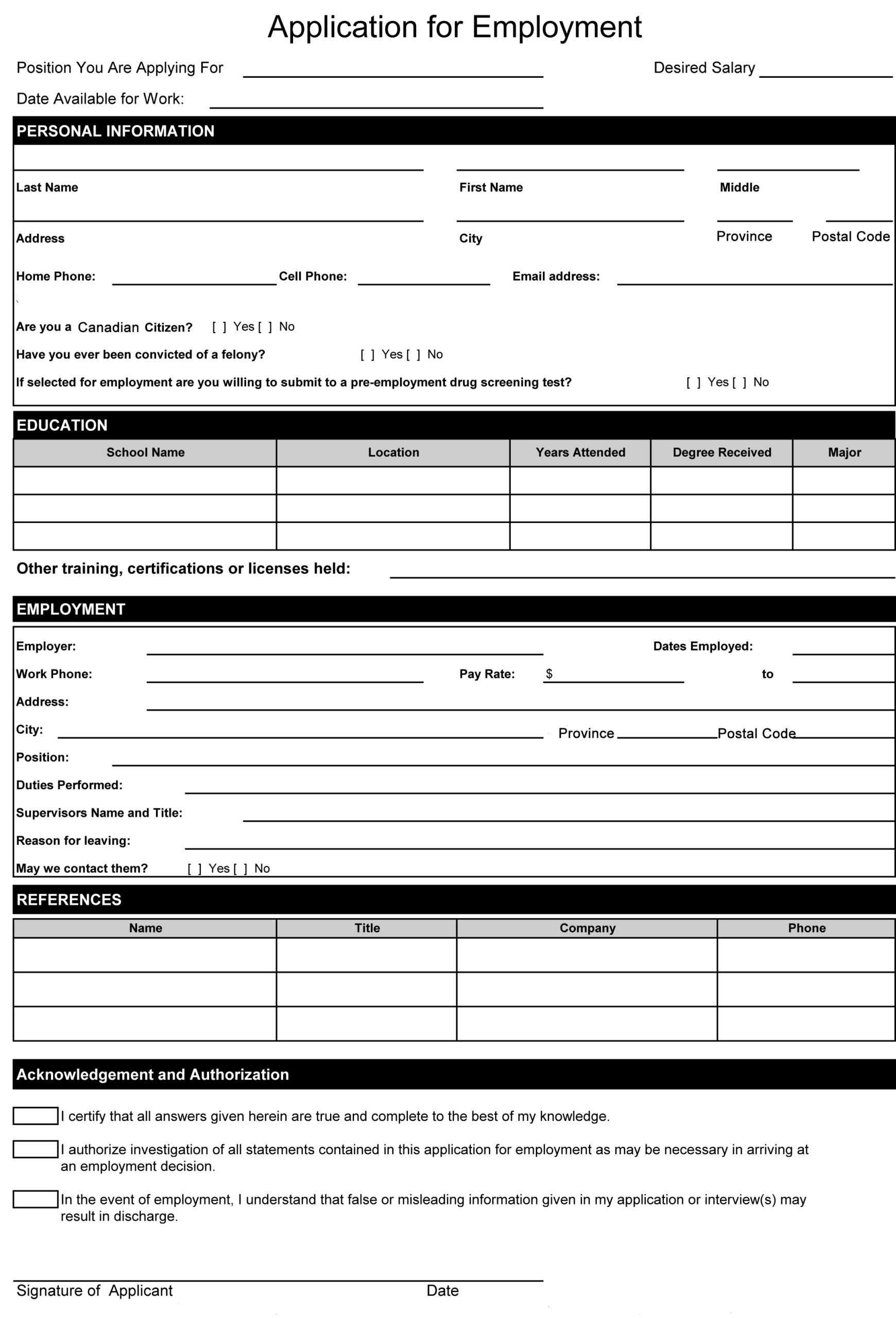 Free Job Application Form Printable Printable Forms Free Online