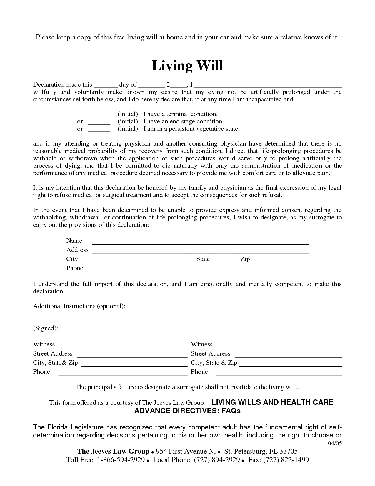 Free Living Will Forms Advance Directive Medical Poa Pdf Free 