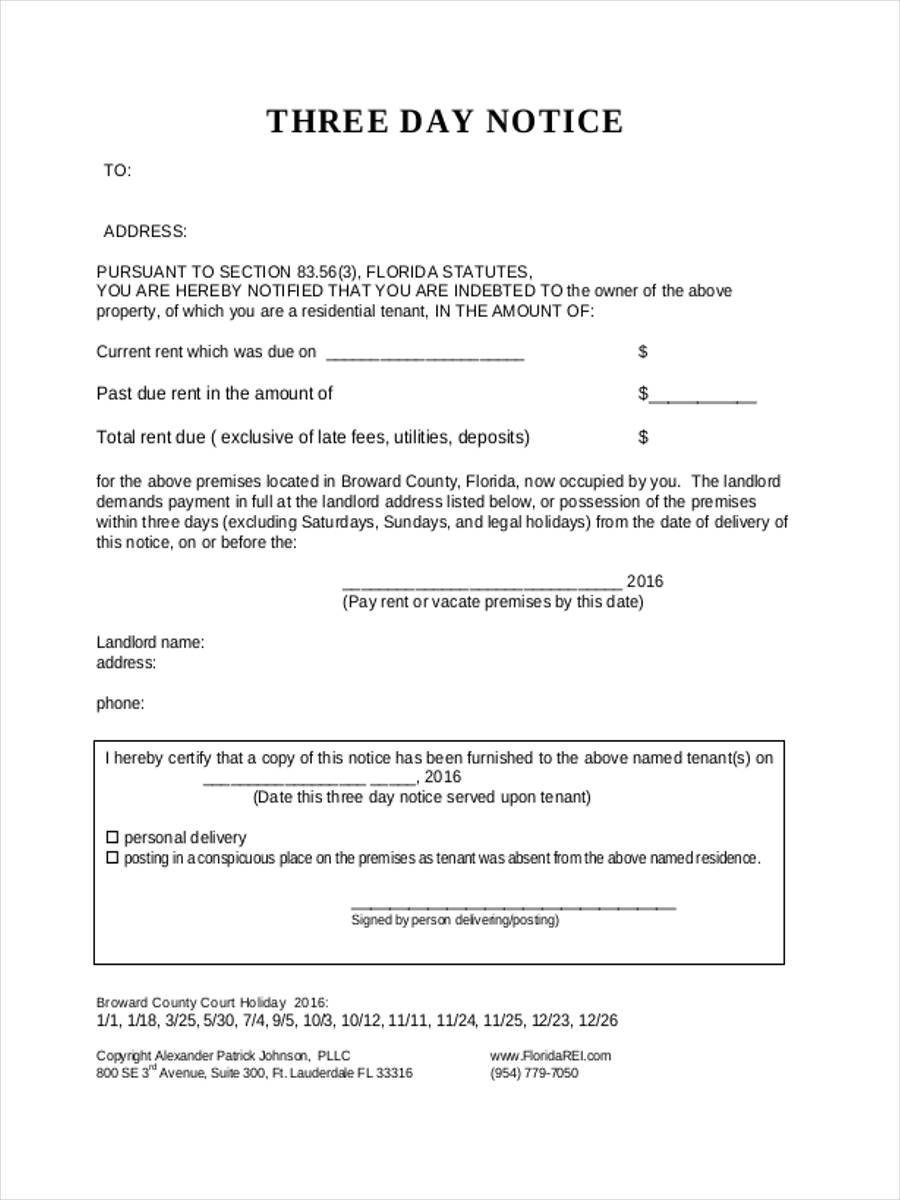 Free Printable 3 Day Notice Form Printable Forms Free Online