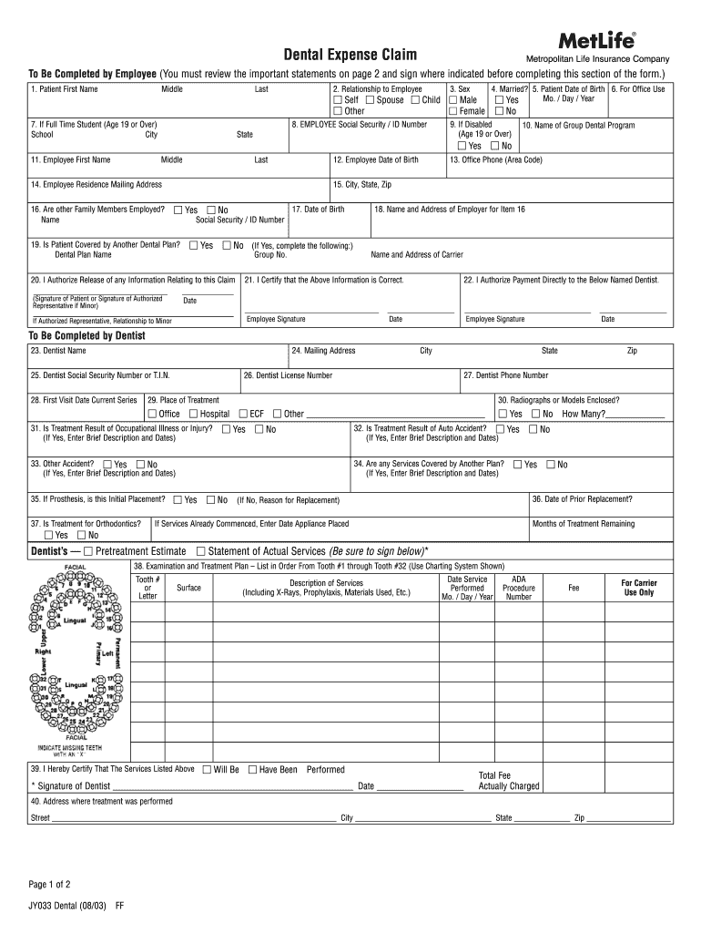 Free Printable Ada Dental Claim Form Printable Forms Free Online