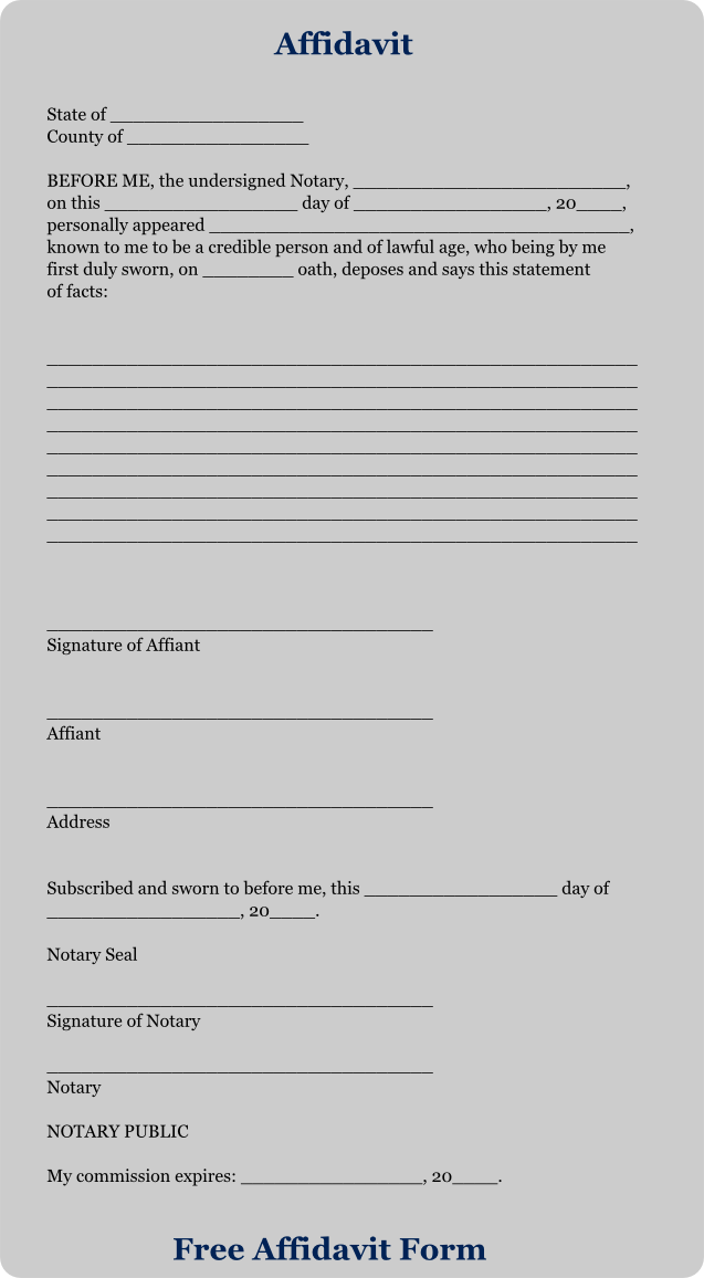 Free Printable Affidavit Form Printable Forms Free Online