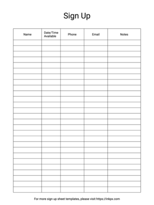 Free Printable Blank Sign Up Sheet Templates InkPx