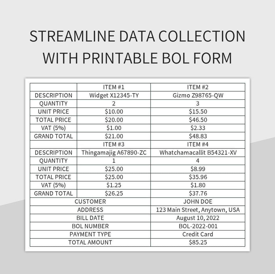 Free Printable Bol Form Templates For Google Sheets And Microsoft Excel 