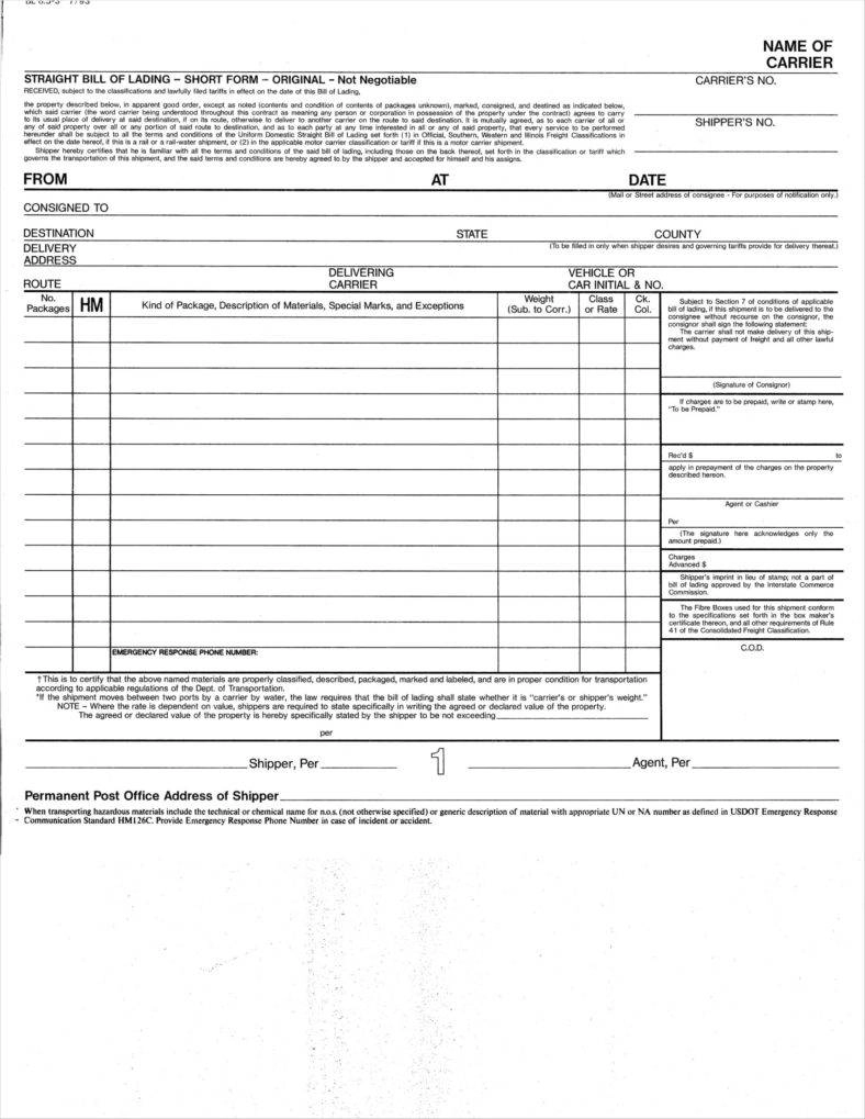Free Printable Bol Form Free Printable Bol Form