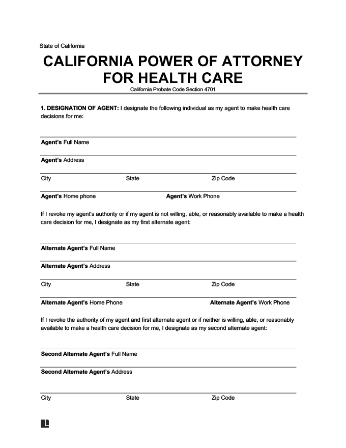 Free Printable California Power Of Attorney Form Printable Forms Free 