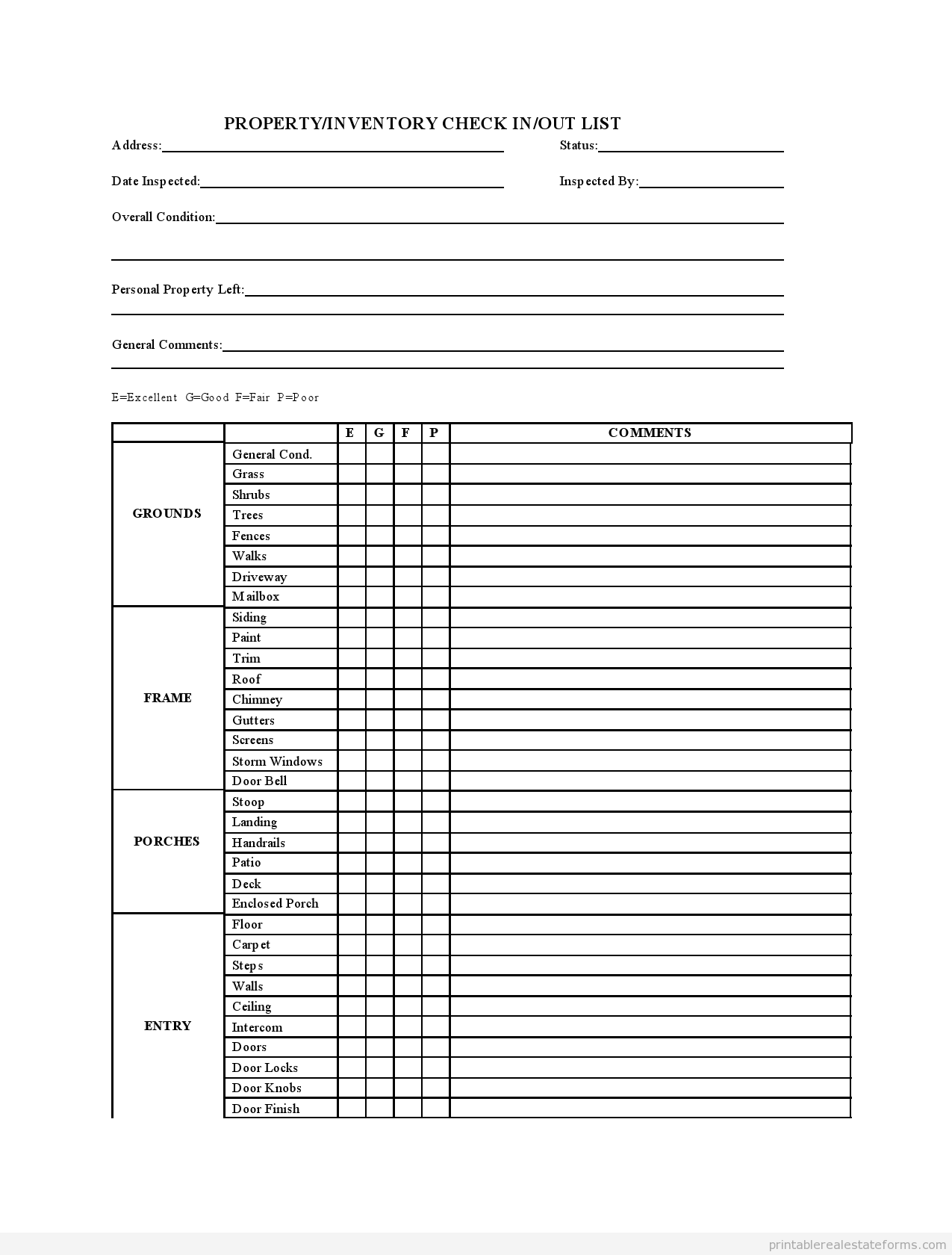 Free Printable Checkin out List Form PDF WORD Free Printable Checkin out List Form PDF WORD