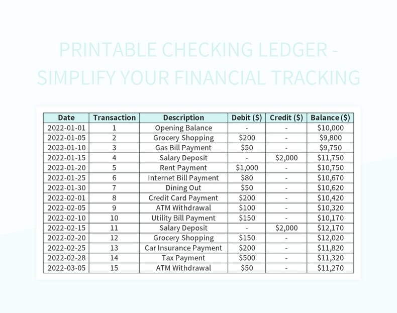 Free Printable Checking Ledger Templates For Google Sheets And 