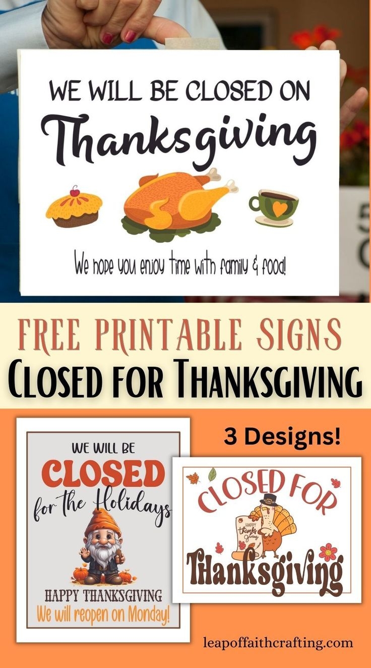 FREE Printable Closed For Thanksgiving Signs 3 Templates Closed