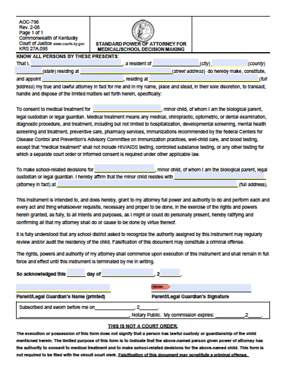 Free Printable Durable Power Of Attorney Form Kentucky Printable 