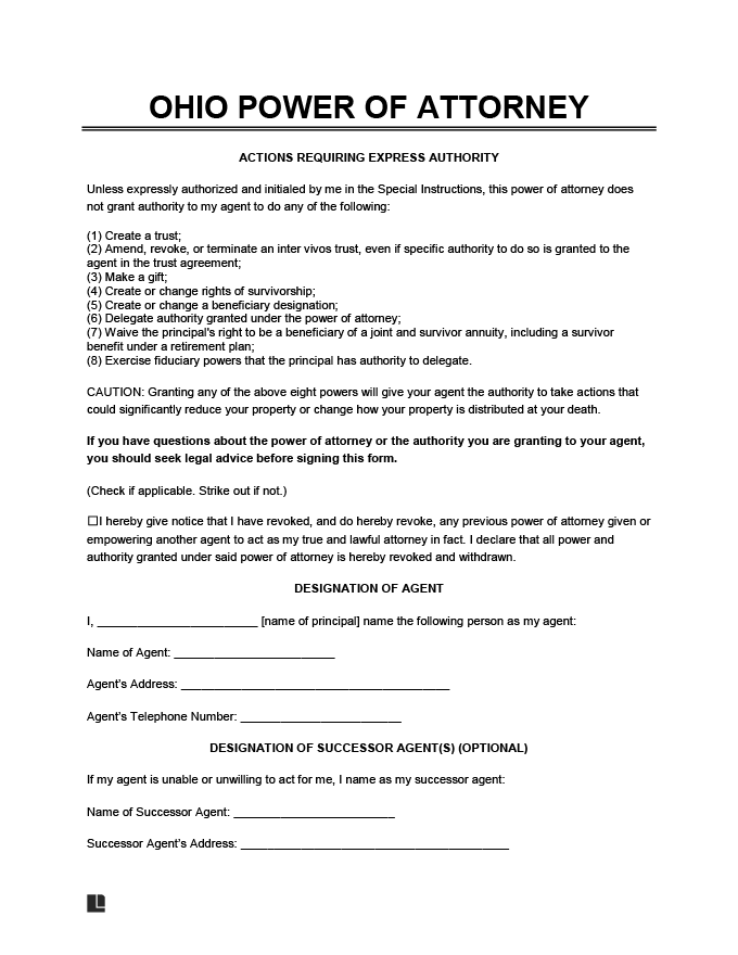 Free Printable Durable Power Of Attorney Form Ohio Printable Forms 