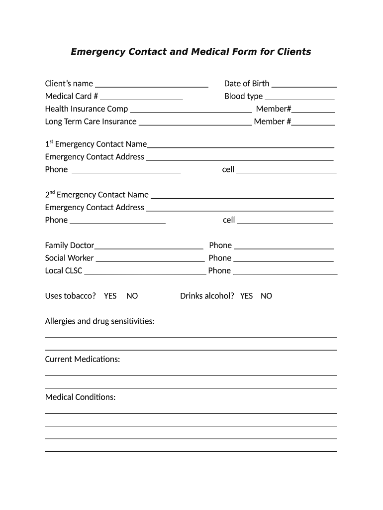Free Printable Emergency Contact Form Printable Forms Free Online