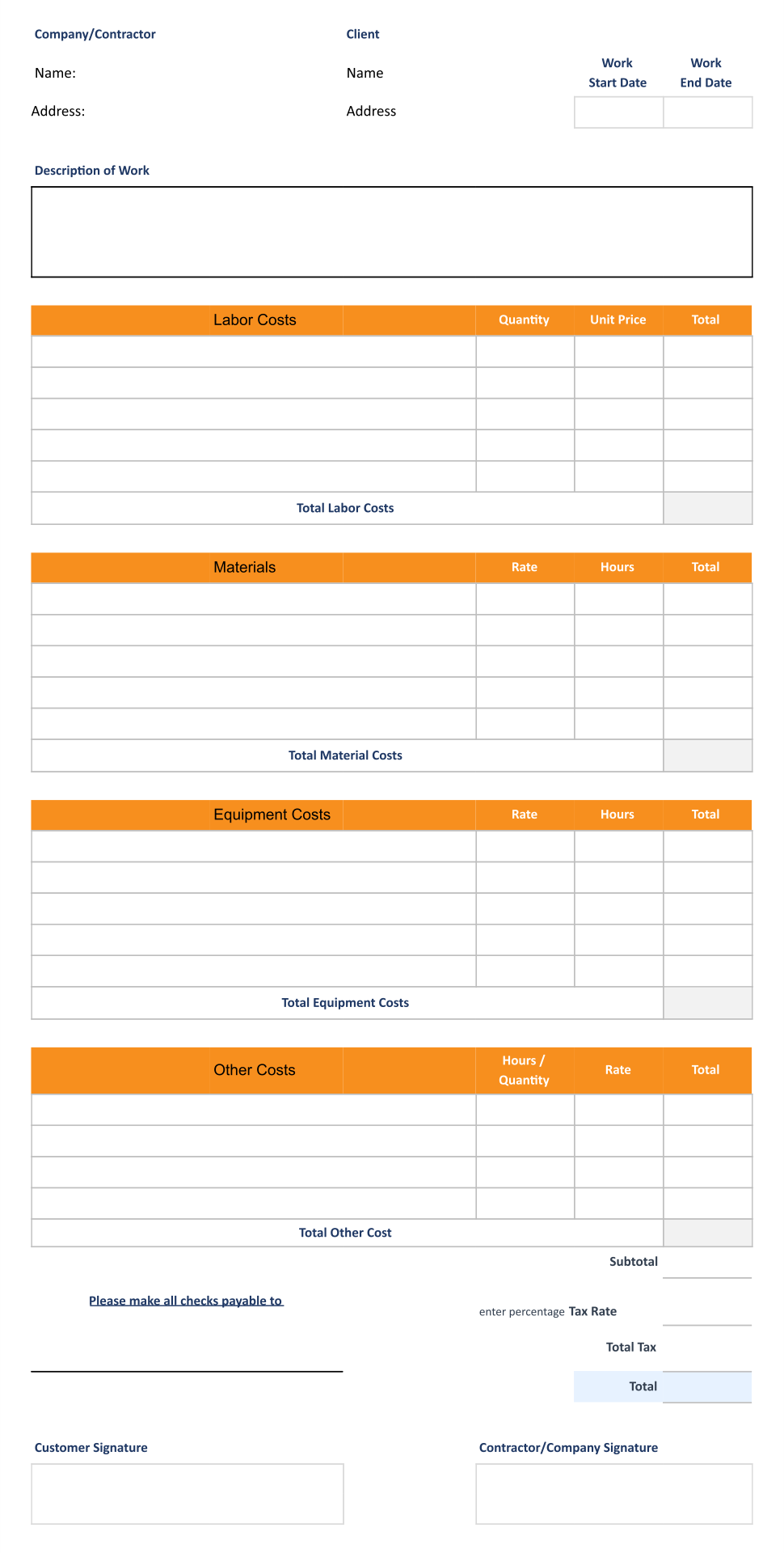 Free Printable Estimate Forms Subcontrator Timesheets Printable Forms 