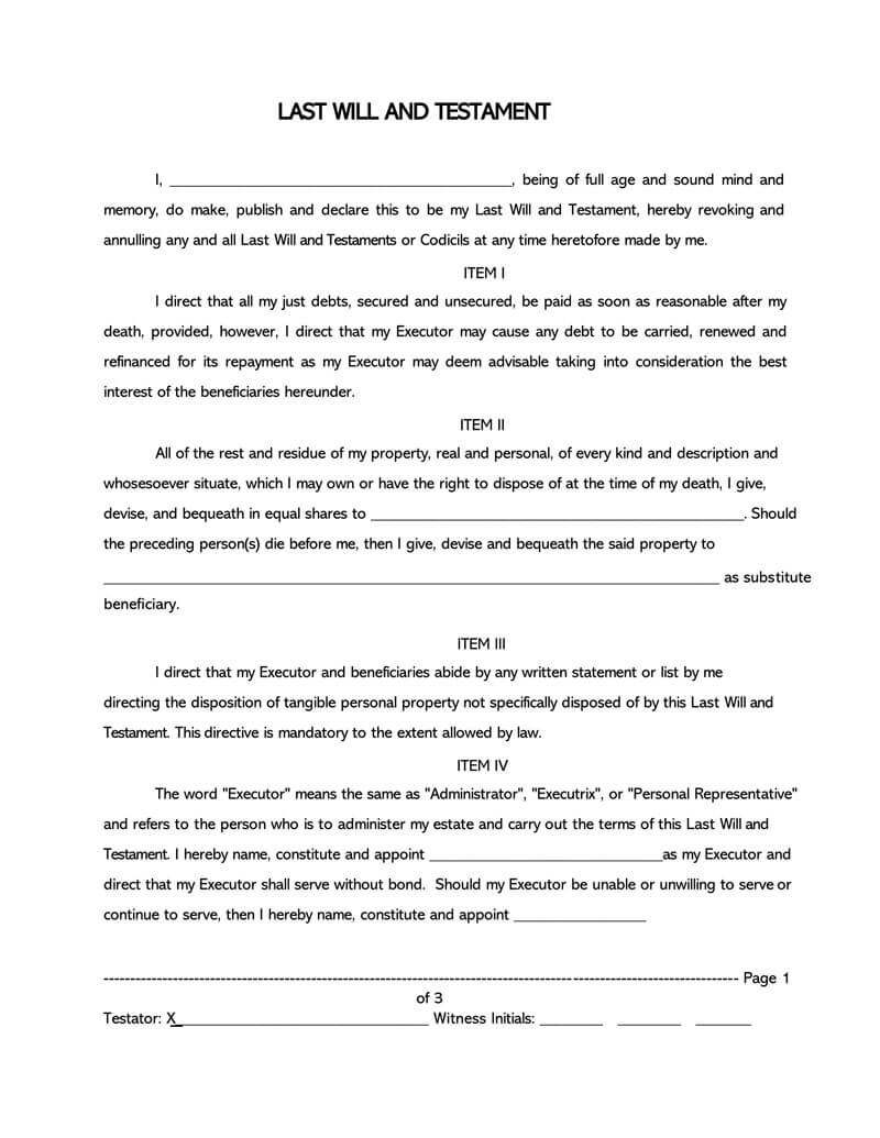 Free Printable Forms For Last Will And Testament Printable Forms Free 